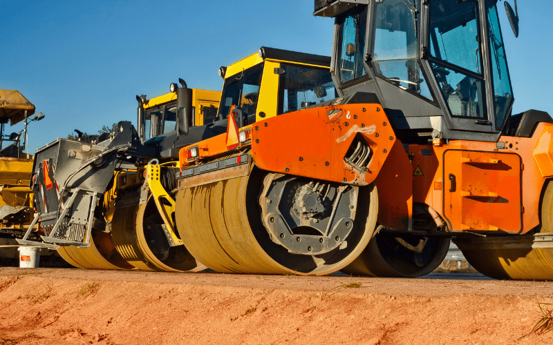 Heavy machinery in a line