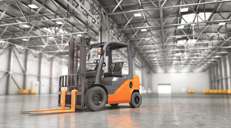 Empty forklift in the warehouse