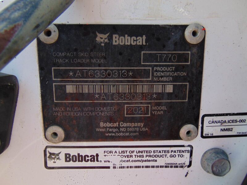 2021 BOBCAT T770 TURBO 2 SPEED "HIGH FLOW" JOYSTICKS - NEW TRACKS - A/C - HEAT - STEREO - ONLY 1,644 HOURS - Image 5