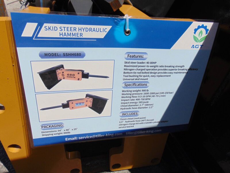 2025 AGT 680 BREAKER HAMMER ATTACHMENT UNIVERSAL FOR ALL SKID STEERS AND TRACK AND WHEEL LOADERS - Image 3