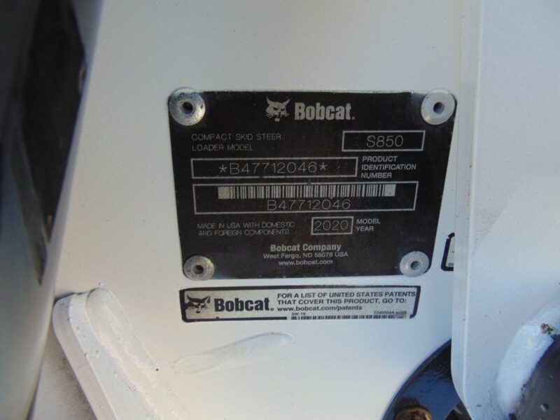 2020 BOBCAT S-850 TURBO -"100 HP"- 2 SPEED - SUPER LOADED - RIDE CONTROL - HEAT A/C - PWR COUPLER - JOYSTICKS - ONLY 1,875 HOURS - Image 3
