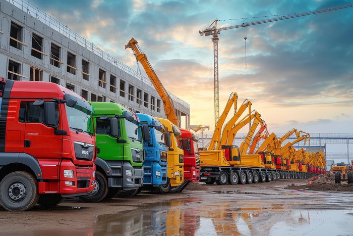 heavy equipment lined up for sale