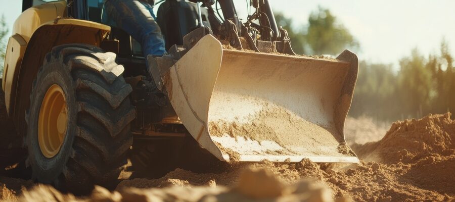 Construction worker operating a skid steer loader