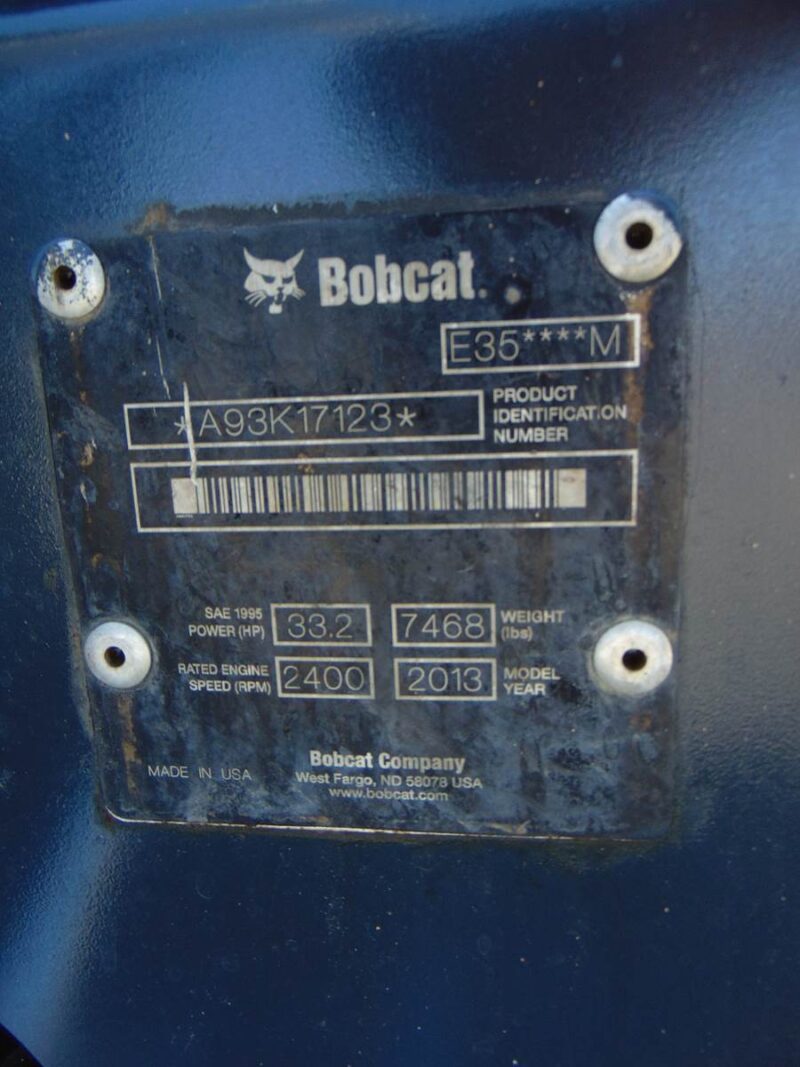 2013 BOBCAT E35 - M MINI EXCAVATOR - ENCLOSED AIR CONDITIONED CAB - KUBOTA PRE EMISSIONS DIESEL - ONLY 1,554 HOURS - 100% SERVICED AND JOB READY - Image 16