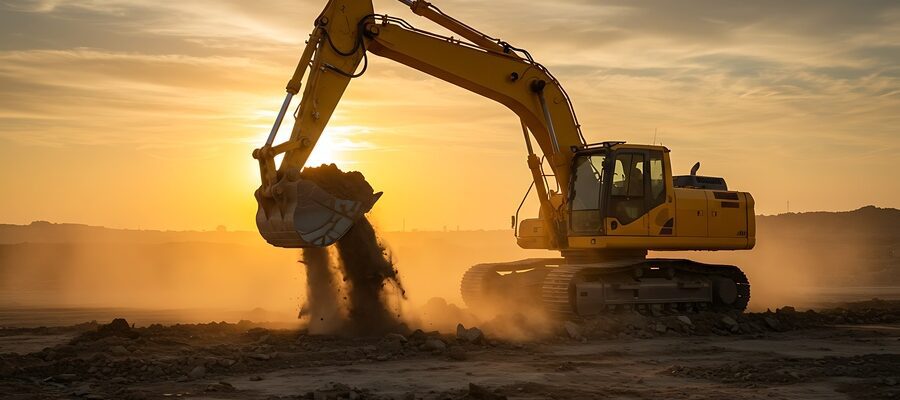 Excavator Silhouette at construction site