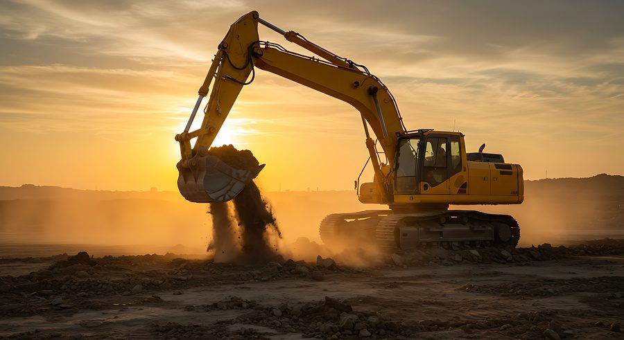 Excavator Silhouette at construction site