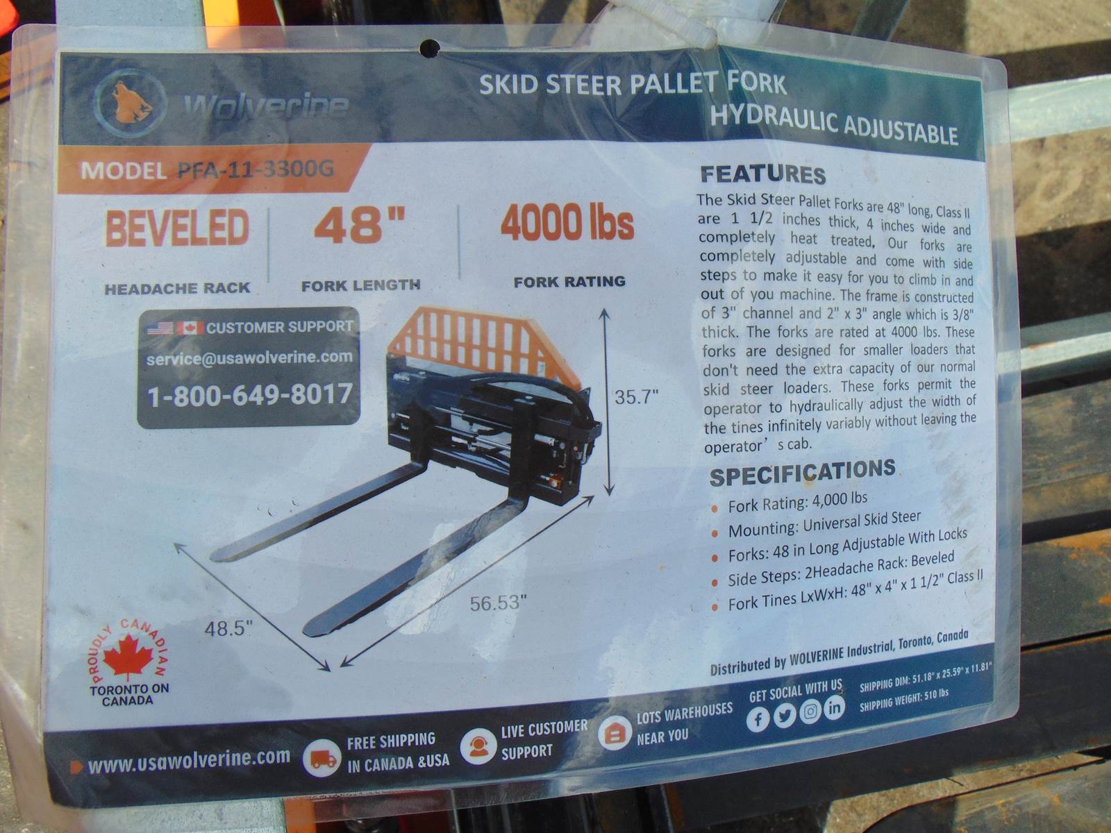 2026 WOLVERINE HYDRAULIC ADJUSTABLE 4,000 lb RATED SKID STEER PALLET FORKS - WITH H.D. FRAME CARRIAGE - FORK POSITIONER - Image 2