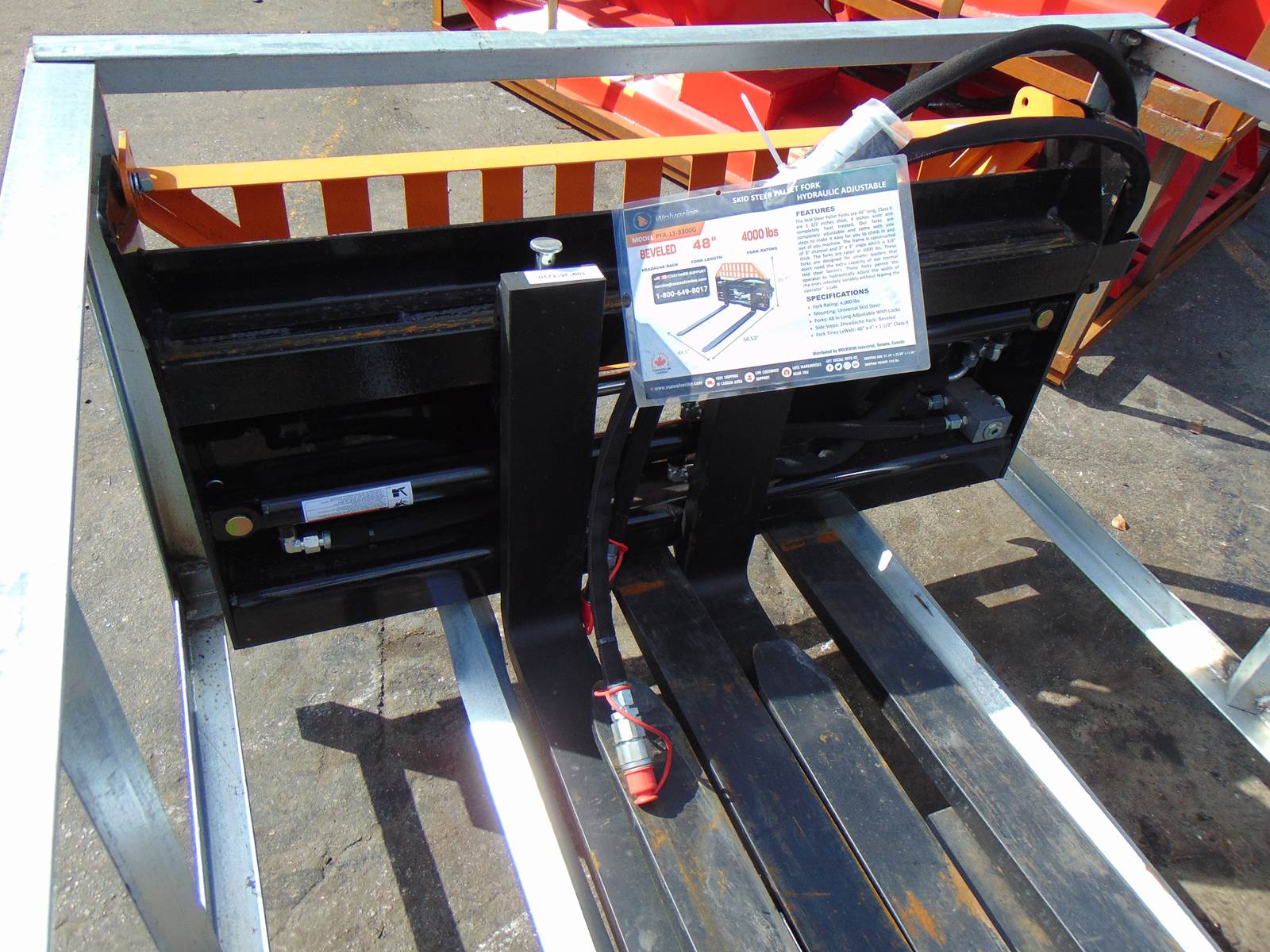 2026 WOLVERINE HYDRAULIC ADJUSTABLE 4,000 lb RATED SKID STEER PALLET FORKS - WITH H.D. FRAME CARRIAGE - FORK POSITIONER - Image 5