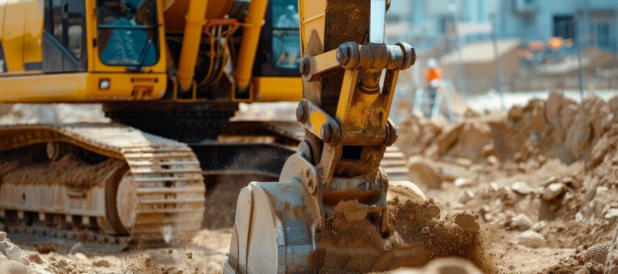 Heavy machinery at a construction site, powerful equipment and tools in action, showcasing the robust apparatus essential for building and engineering