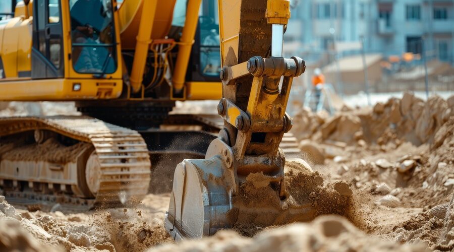 Heavy machinery at a construction site, powerful equipment and tools in action, showcasing the robust apparatus essential for building and engineering
