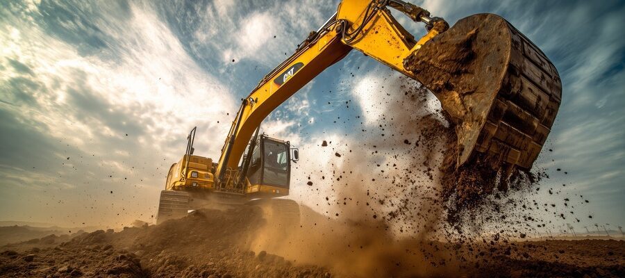 Excavator digging into soil during construction