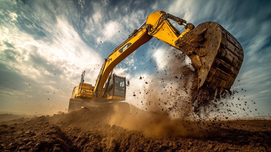 Excavator digging into soil during construction