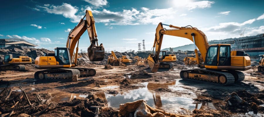 a construction site filled with heavy equipment.