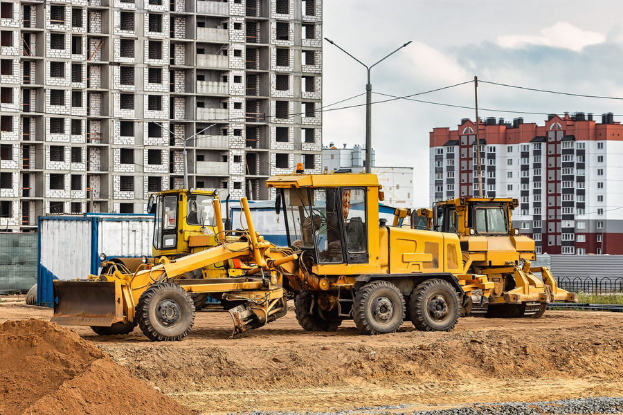 Road grader at the construction site